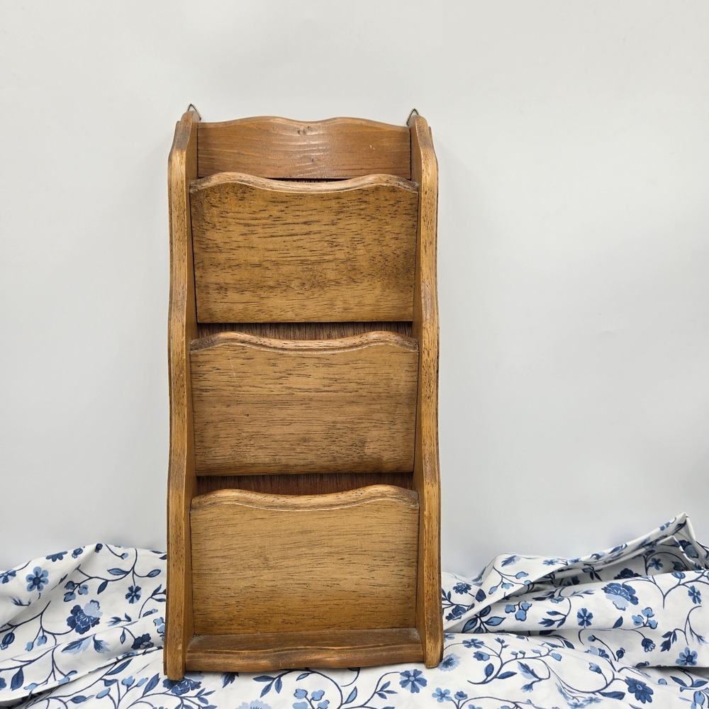 Vintage Kamenstein Thailand Wooden 3-Tier Wall Mount Rack Mail Letter Organizer